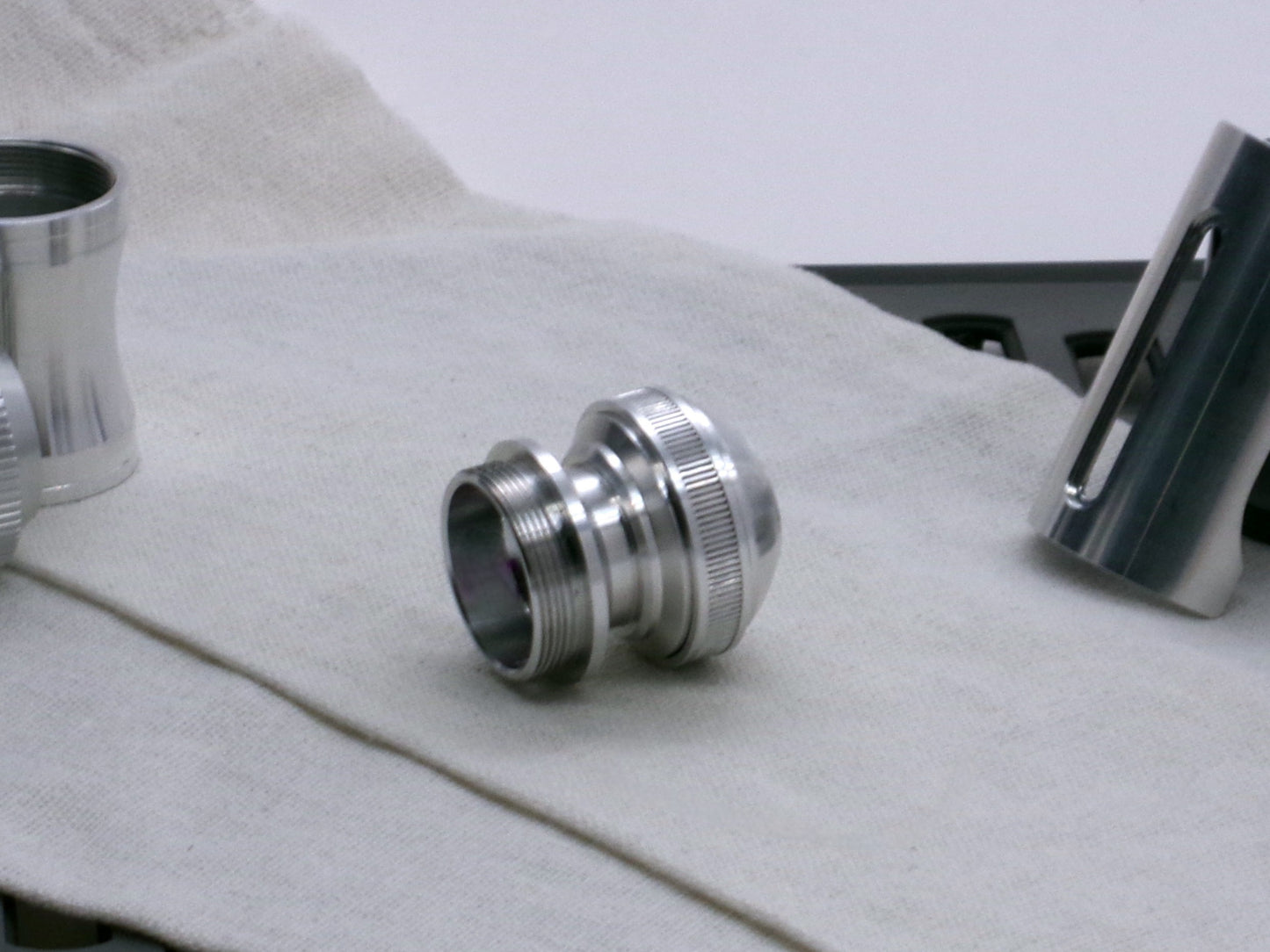 A basic, aluminum female-threaded pommel installed on Adapter MM Hybrid Type 1 with Accent Ring Type 1.1 showing versatility.