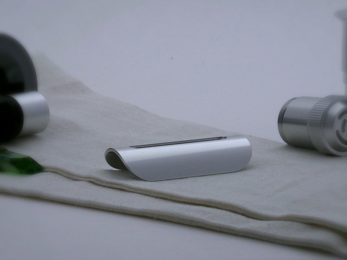 Aluminum half shroud for VHC lightsabers with rounded corners; three-quarter view.