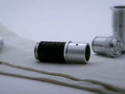 Single, beveled aluminum accent ring installed on a mixed selection of VHC lightsaber components.