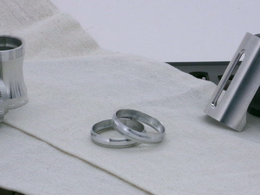 Pair of VHC compatible, aluminum lightsaber accent rings.  One on side, the other displayed askew.