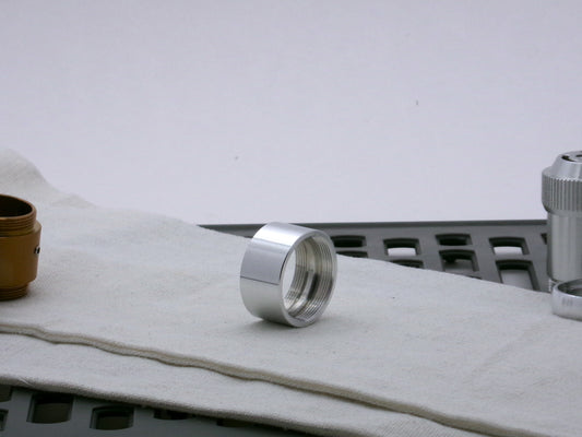 Single aluminum female/female threaded body component for VHC lightsabers; three-quarter view.
