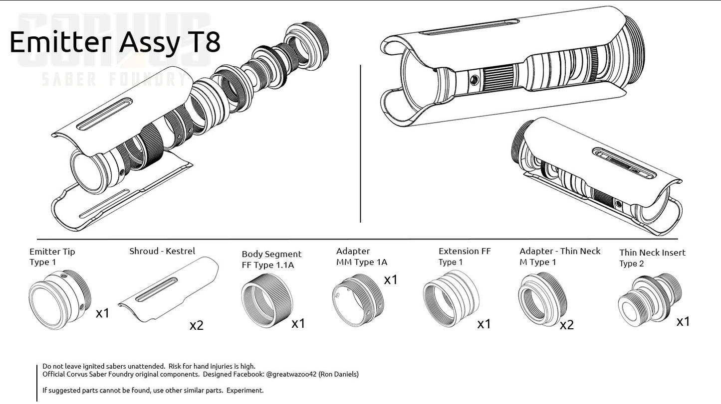 Schematic instruction diagram of the customer submitted, Emitter Assembly Type 8, Component Schema Kit.