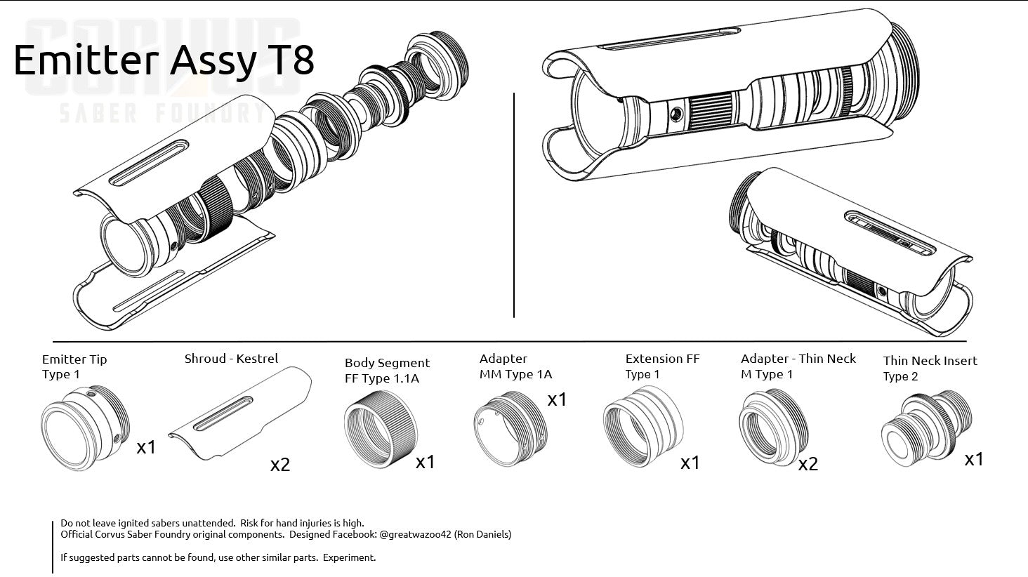 Schematic instruction diagram of the customer submitted, Emitter Assembly Type 8, Component Schema Kit.